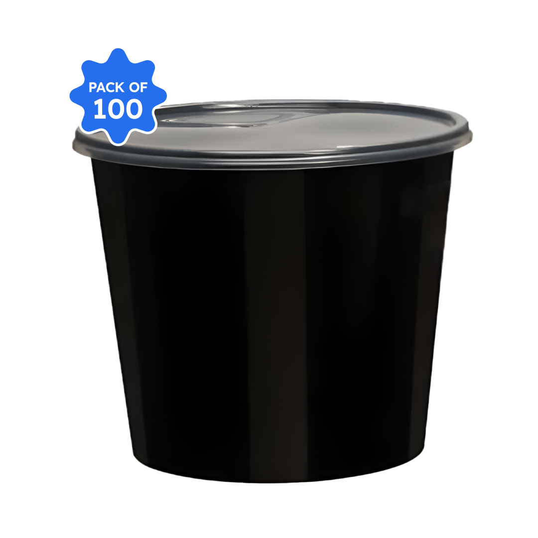 Bhagwati - Black Round Container with Lid - 03-750 ml - Pack of 100)