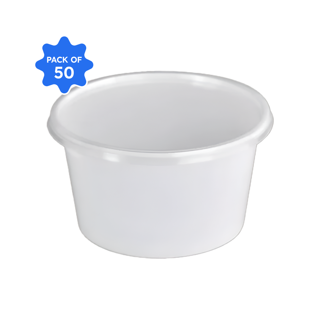 Khushi - White Round Container with Lid, 250 ml (Pack of 50)