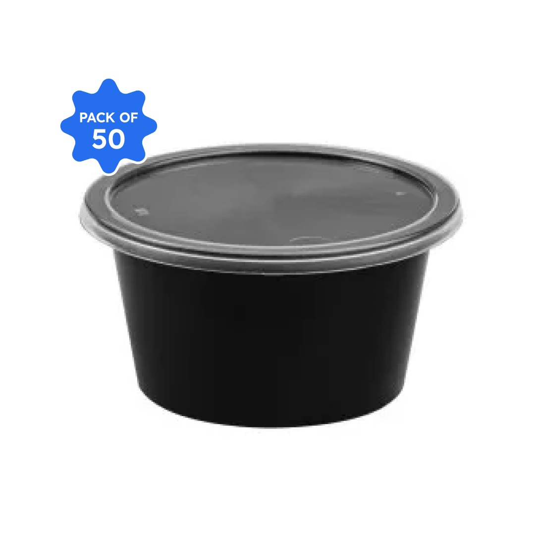 Khushi - Black Round Container with Lid, 100 ml (Pack of 50)