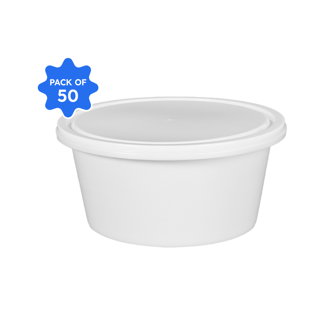 Khushi - White Round Container with Lid - 100 ml - (Pack of 50)