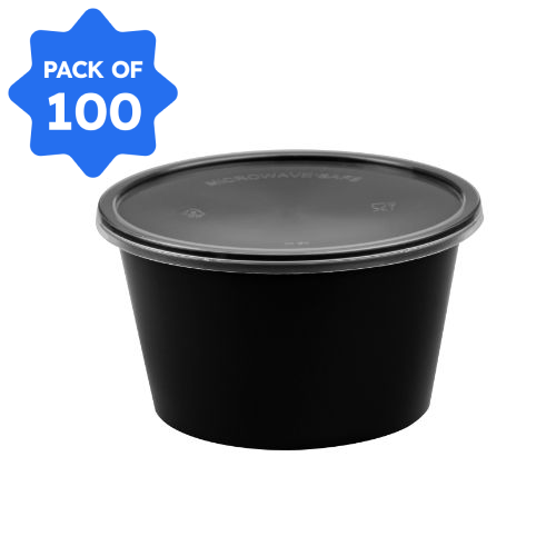 Bhagwati - Rounf Container 01-100 ml Black with Lid (Pack of 100)
