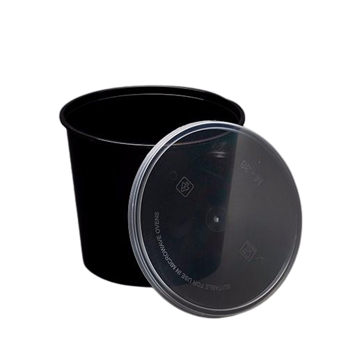 Bhagwati - Round Container - Black Container with Lid - 1500 ml - Pack of 50