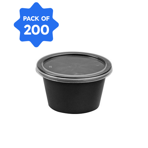 Bhagwati - Rounf Container 00-50 ml Black with Lid (Pack of 200)